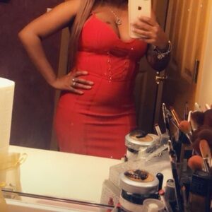 Elegant Red Lace-Up Dress